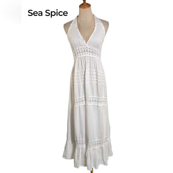 SEA SPICE White Halter Maxi Dress Beach Cover Up NWT - Picture 1 of 7